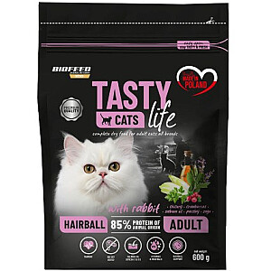 BIOFEED Tasty Cats Life Hairball Rabbit - sausā kaķu barība - 600g