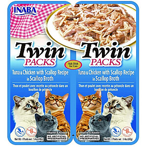 INABA CAT Twin Tuna ar vistas un gliemenēm buljonā – kaķu našķis – 2x40g