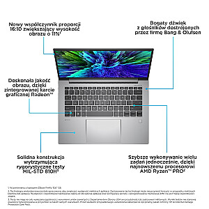 HP ZBook Firefly 14 G10 ar AMD Ryzen™ 5 PRO 7640HS mobilā darba stacija 35.6 cm (14") WUXGA 16 GB DDR5-SDRAM 512 GB SSD Wi-Fi 6 (802.11ax) Windows 11 Pro pelēks