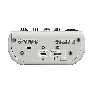 Yamaha AG03 MK2 - 3-kanālu tiešraides mikseris ar USB audio interfeisu, balts