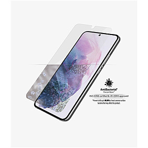 PanzerGlass | Samsung | Galaxy S22 | Tempered glass | Caurspīdīgs | Lietu draudzīgs. Saderīgs ar ultraskaņas pirkstu nospiedumu sensoru. 100 % skārienjutība. Antibakteriāls (ISO 22196 sertificēts un JIS 22810 apstiprināts) | Ekrāna aizsargstikls