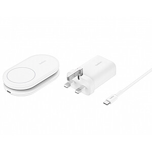 BOOSTCHARGE 2-in-1 Qi2 15W baltas sulankstomas magnetinis įkrovimo kilimėlis