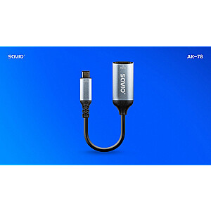 USB-C (M) - HDMI (F) adapteris, 4K, 60Hz, aliuminis, AK-78