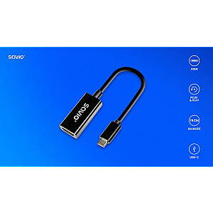 USB-C (M) - HDMI (F) adapteris, 4K, 30Hz, plastikas, AK-79