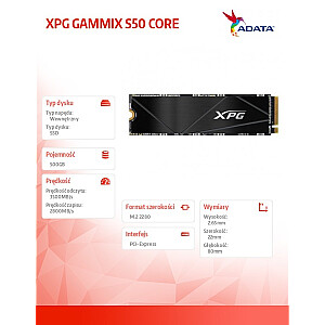 XPG GAMMIX S50 CORE 500G PCIe 4x4 3.5/2.2 M2 SSD