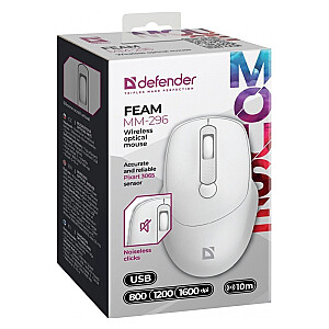 Беспроводная мышь тихий клик FEAM MM-296 RF 1600 DPI Белая