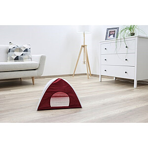 KERBL Sulankstomas Tipi Palapinė Raudona ir Balta - Uždengtas Lovos Katėms ir Šunims - 40x40x35 cm