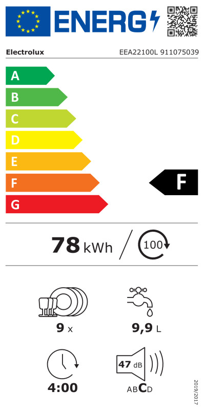 Iebūvējamā trauku mazgājamā mašīna Electrolux EEA22100L