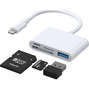 Joyroom HUB kartes lasītāja adapteris iPhone OTG Lightning - USB SD TF kartes lasītājs balts