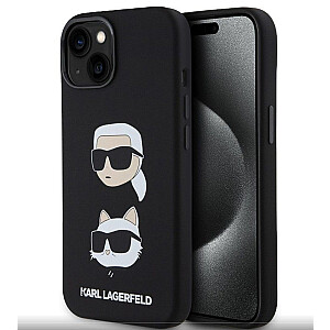 Karl Lagerfeld Apple iPhone 15 Liquid Silicone Karl and Choupette Heads Case Black