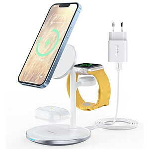 Choetech T585-F 3in1 indukcinė įkrovimo stotis iPhone, AirPods Pro, Apple Watch su adapteriu balta