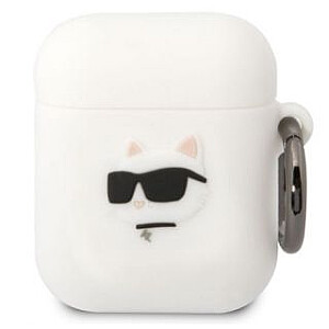 Karl Lagerfeld Apple Airpods 1/2 3D Logo NFT Choupette Head Silicone Case White