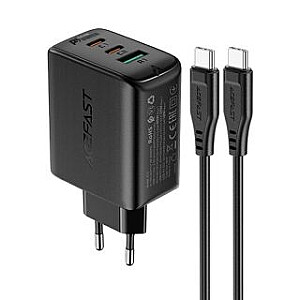 Acefast Acefast 2в1 настенная зарядка 2x USB-C / USB-A 65W, PD, QC 3.0, AFC, FCP (набор с кабелем USB-C 1.2м) черный (A13 черный)