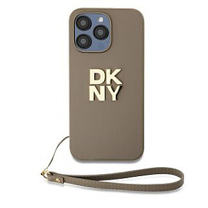 DKNY Apple DKNY PU Leather Stack Logo Wrist Strap Case for iPhone 15 Pro Max Beige