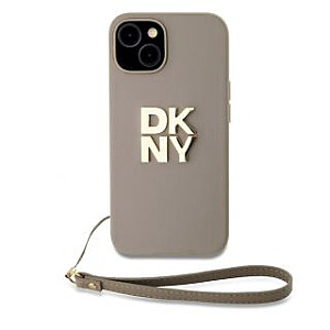 DKNY Apple DKNY PU Leather Stack Logo Wrist Strap Case for iPhone 14 Beige