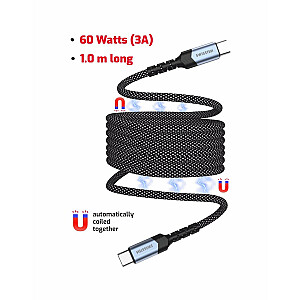 Swissten Magnētiskais Paštinošais USB-C Datu Kabelis 60W 1m