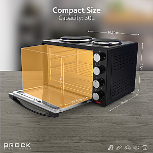 BROCK Cepeškrāsns ar sildvirsmām, melna 30L, 1600W