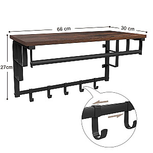 Medinė LOFT lentyna su drabužių kabiklais