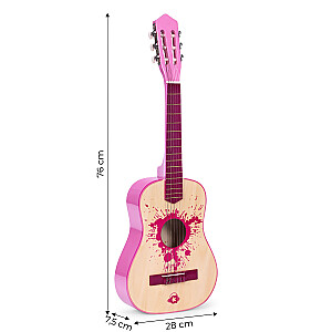 Детская гитара розовая большая - 30 деревянных 6 струн металлических и нейлоновых ECOTOYS
