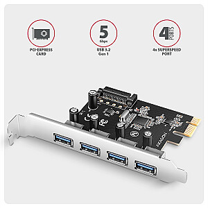 PCEU-430RS Kontrolieris PCIe 4x USB 3.2 GEN 1, UASP, Renesas mikroshēma, 15-pinu SATA barošanas avots