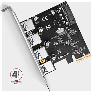 PCEU-430RS Kontrolieris PCIe 4x USB 3.2 GEN 1, UASP, Renesas mikroshēma, 15-pinu SATA barošanas avots