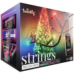 Twinkly Strings Smart LED 750 RGB (Multicolor), 60m, melna vads|Twinkly