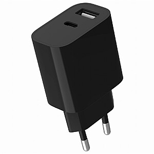 Gembird TA-UC-2AC12-01-BK 2-портовое универсальное USB зарядное устройство (A+C), 2.4 A, черное | Gembird