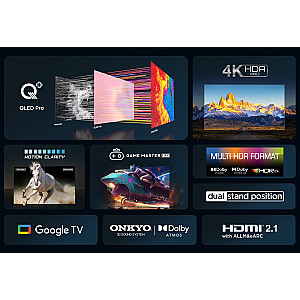 TCL C65 sērija C6 Smart TV QLED 4K 85" 85C655, audio Onkyo ar subwooferi, Dolby Vision - Atmos, Google TV