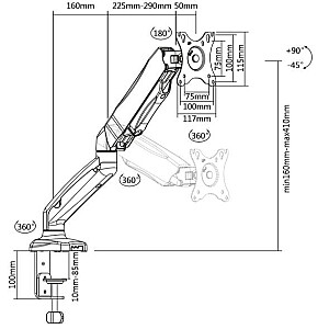 Крепление для монитора TB-MG1 на газовом пружине для мониторов до 27" 8кг