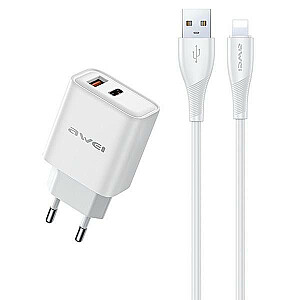 GaN PD81L 22.5W USB+USB-C sienas lādētājs + USB/Lightning kabelis