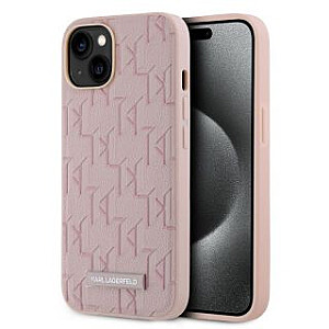 Karl Lagerfeld - Karl Lagerfeld PU Leather Monogram Metal Logo MagSafe Case for iPhone 14 Pink