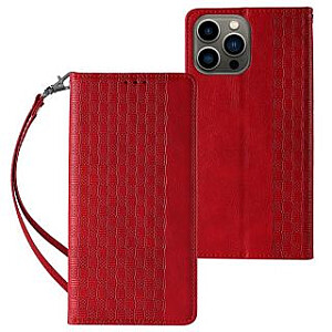 Hurtel - Magnet Strap Case dėklas iPhone 13 Pro Max piniginė + Mini Lanyard pakabukas Raudona