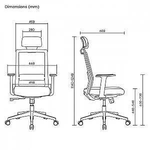 Premium ergonomiska biroja krēsls ER-425 ar augstu atzveltni, maksimāli 150 kg, regulējams