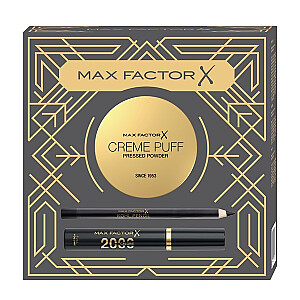 MAX FACTOR SET Creme Puff matējošs pūderim sejai + Mascara 2000 Calorie skropstu tuša + Kohl Pencil acu zīmulis