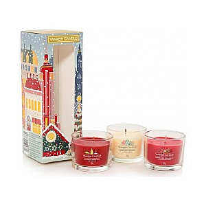 Yankee Candle Паспорт к праздникам Набор из 3 мини-свечей (Большое Яблоко Рождество, Искристая корица, Рождественское печенье)