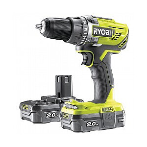 Дрель-шуруповерт Ryobi 18V + двусторонняя битa, 2 аккумулятора 2.0 Ач, зарядное устройство и сумка R18DD3-220S