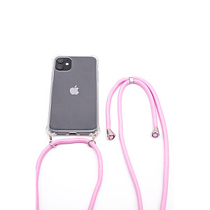 Evelatus Apple iPhone 11 Silicone Transparent with Necklace TPU Strap Transparent Pink