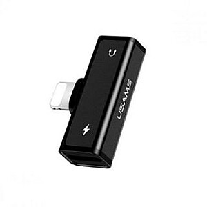 USAMS Apple Dual Lightning Charging and Audio Adapter Black