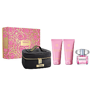 SET VERSACE Bright Crystal EDT smarža 90ml + DUŠAS ŽELĒ 100ml + ĶERMEŅA LOSJONS 100ml + kosmētikas soma