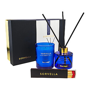 SET SORVELLA žvakė ir kvapų difuzorius Blue Angel kvapni lazdelės 120ml + degtukai 5vnt + žvakė 170g