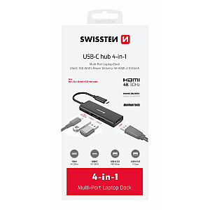 Swissten 4in1 USB-C Hub Daudzportu klēpjdatora dokstacija USB-C 100W / HDMI 4K / 2x USB-A