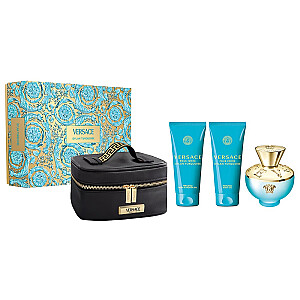 SET VERSACE Dylan Turquoise EDT smidzinātājs 100ml + DUŠAS ŽELEJA 100ml + ĶERMEŅA ŽELEJA 100ml + KOSMĒTIKAS MAISIŅŠ