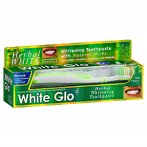 WHITE GLO SET Herbal Whitening Toothpaste зиоловая паста для зубов 100ml + щетка для зубов