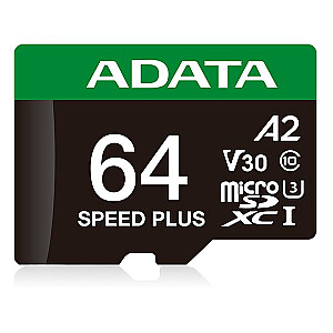 ADATA Speed Plus MicroSDXC 64 ГБ Class 3 UHS-I/U3 A2 V30 (UD64GUI3V30A2SP-RA1)