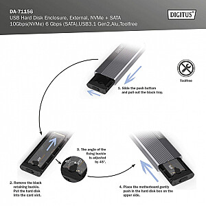 USB 3.1 Type C korpuss M.2 NVMe SSD 10 Gbps + SATA 6 Gbps alumīnijs, bez instrumentiem