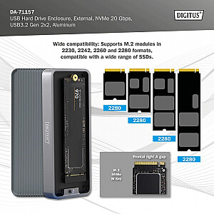 USB 3.2 Type C korpuss M.2 NVMe SSD 20 Gbps alumīnija, bez instrumentiem