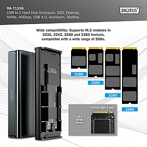 USB 4.0 Type C korpuss M.2 NVMe SSD 40 Gbps alumīnija, bez instrumentiem