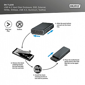 USB 4.0 Type C korpuss M.2 NVMe SSD 40 Gbps alumīnija, bez instrumentiem