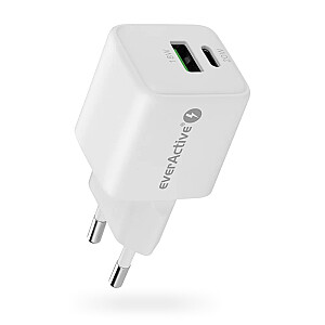 GaN зарядное устройство 1X USB, 1X USB-C 20W QC3.0 белое