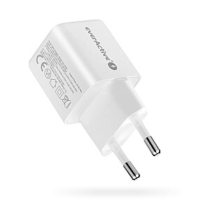 GaN зарядное устройство 1X USB, 1X USB-C 20W QC3.0 белое